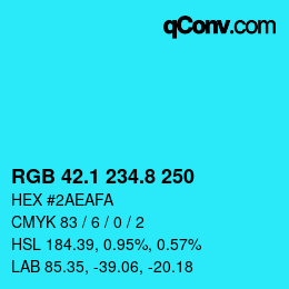 カラーコード: RGB 42.1 234.8 250 | qconv.com