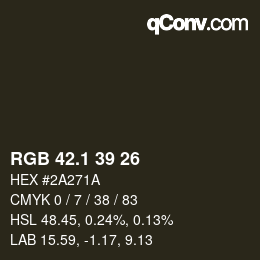 カラーコード: RGB 42.1 39 26 | qconv.com