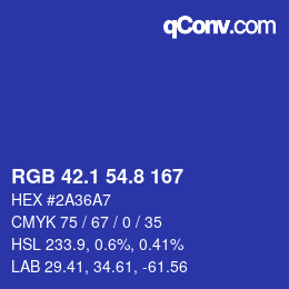 カラーコード: RGB 42.1 54.8 167 | qconv.com