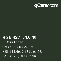 Color code: RGB 42.1 54.8 40 | qconv.com