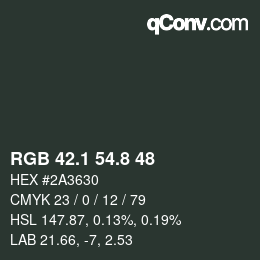 Color code: RGB 42.1 54.8 48 | qconv.com