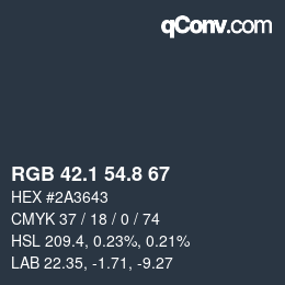 Color code: RGB 42.1 54.8 67 | qconv.com