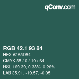カラーコード: RGB 42.1 93 84 | qconv.com
