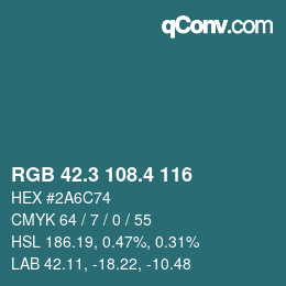 カラーコード: RGB 42.3 108.4 116 | qconv.com
