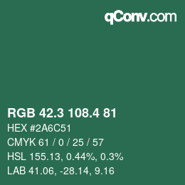 カラーコード: RGB 42.3 108.4 81 | qconv.com