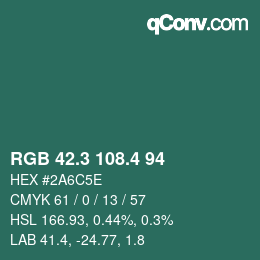 カラーコード: RGB 42.3 108.4 94 | qconv.com