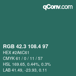カラーコード: RGB 42.3 108.4 97 | qconv.com