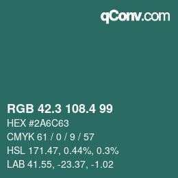 カラーコード: RGB 42.3 108.4 99 | qconv.com