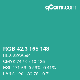 カラーコード: RGB 42.3 165 148 | qconv.com