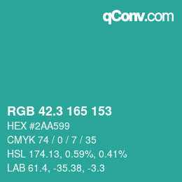 カラーコード: RGB 42.3 165 153 | qconv.com