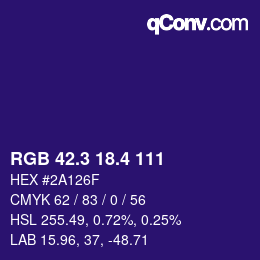 カラーコード: RGB 42.3 18.4 111 | qconv.com