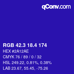 カラーコード: RGB 42.3 18.4 174 | qconv.com