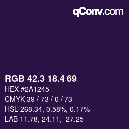 カラーコード: RGB 42.3 18.4 69 | qconv.com
