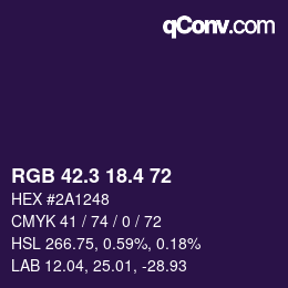 カラーコード: RGB 42.3 18.4 72 | qconv.com