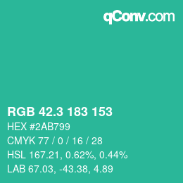 カラーコード: RGB 42.3 183 153 | qconv.com