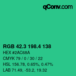 カラーコード: RGB 42.3 198.4 138 | qconv.com