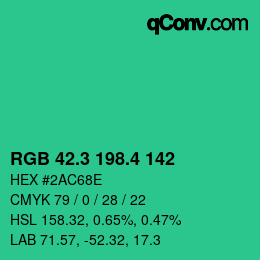 カラーコード: RGB 42.3 198.4 142 | qconv.com