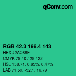 カラーコード: RGB 42.3 198.4 143 | qconv.com