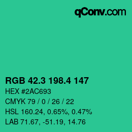 カラーコード: RGB 42.3 198.4 147 | qconv.com