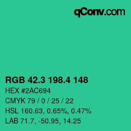 カラーコード: RGB 42.3 198.4 148 | qconv.com