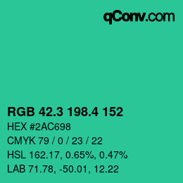カラーコード: RGB 42.3 198.4 152 | qconv.com