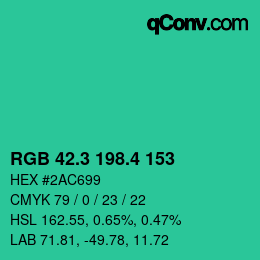カラーコード: RGB 42.3 198.4 153 | qconv.com