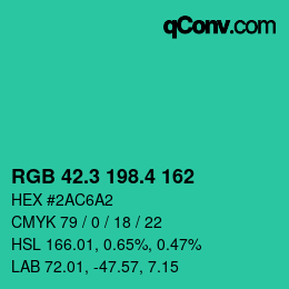 カラーコード: RGB 42.3 198.4 162 | qconv.com