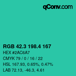 カラーコード: RGB 42.3 198.4 167 | qconv.com