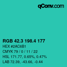カラーコード: RGB 42.3 198.4 177 | qconv.com