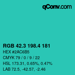 カラーコード: RGB 42.3 198.4 181 | qconv.com