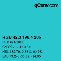 カラーコード: RGB 42.3 198.4 206 | qconv.com