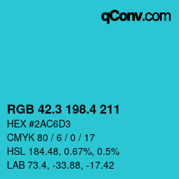 カラーコード: RGB 42.3 198.4 211 | qconv.com