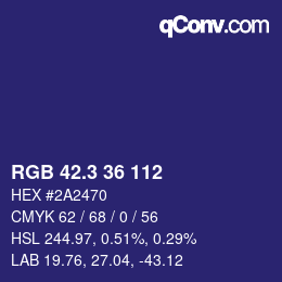 カラーコード: RGB 42.3 36 112 | qconv.com