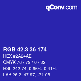 カラーコード: RGB 42.3 36 174 | qconv.com