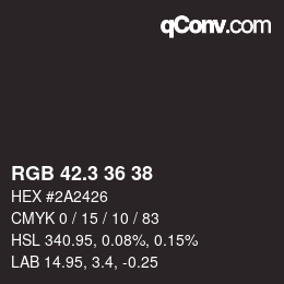 カラーコード: RGB 42.3 36 38 | qconv.com