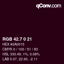 カラーコード: RGB 42.7 0 21 | qconv.com