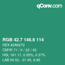 カラーコード: RGB 42.7 146.6 114 | qconv.com