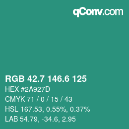 カラーコード: RGB 42.7 146.6 125 | qconv.com