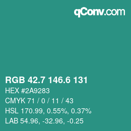 カラーコード: RGB 42.7 146.6 131 | qconv.com