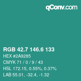 カラーコード: RGB 42.7 146.6 133 | qconv.com