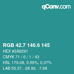 カラーコード: RGB 42.7 146.6 145 | qconv.com