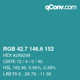 カラーコード: RGB 42.7 146.6 152 | qconv.com