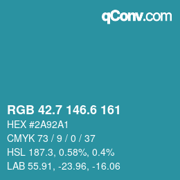 カラーコード: RGB 42.7 146.6 161 | qconv.com