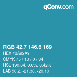 カラーコード: RGB 42.7 146.6 169 | qconv.com