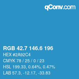 カラーコード: RGB 42.7 146.6 196 | qconv.com