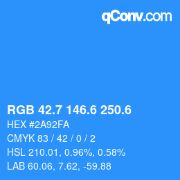 カラーコード: RGB 42.7 146.6 250.6 | qconv.com