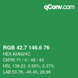 カラーコード: RGB 42.7 146.6 76 | qconv.com