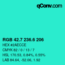 カラーコード: RGB 42.7 236.6 206 | qconv.com