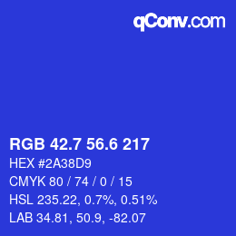 カラーコード: RGB 42.7 56.6 217 | qconv.com