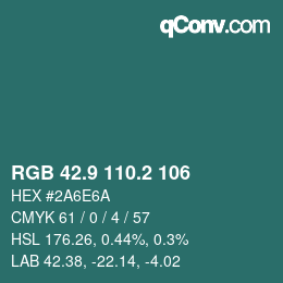 カラーコード: RGB 42.9 110.2 106 | qconv.com